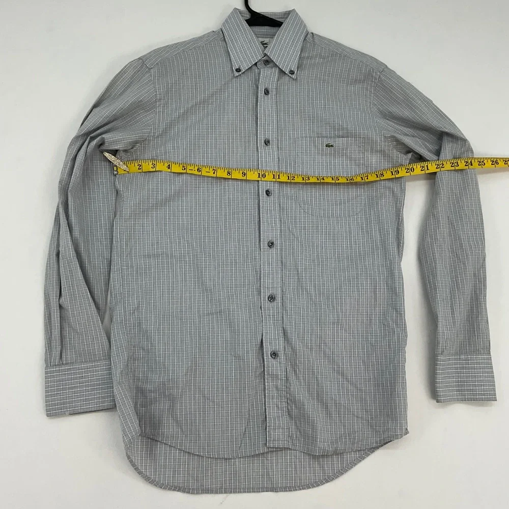 Lacoste Mens Grey Micro Check Button Down Shirt 38 M Long Sleeve‎ Cotton F5182